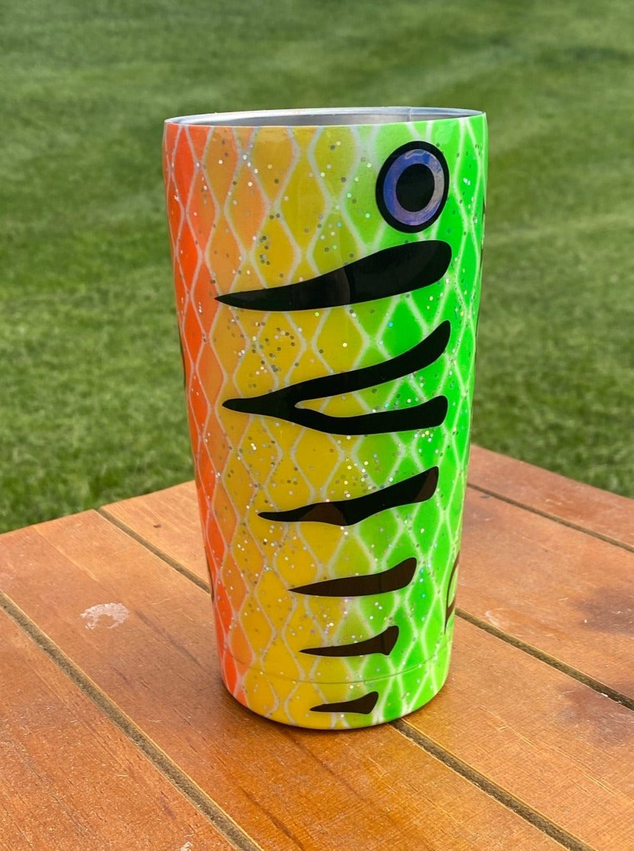 Green and Orange Fishing Lure Tumbler